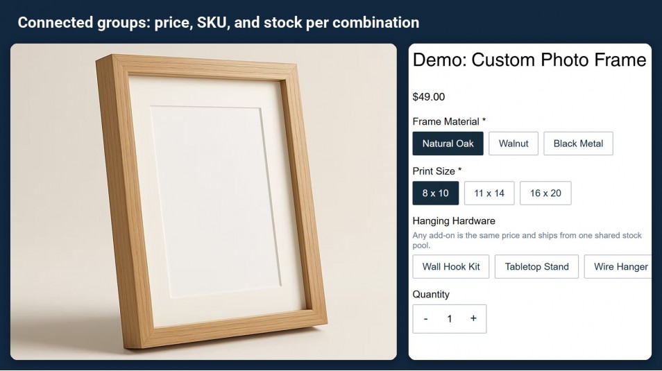 Wix Attribute Wizard Pro: Connected groups: price, SKU, and stock per combination