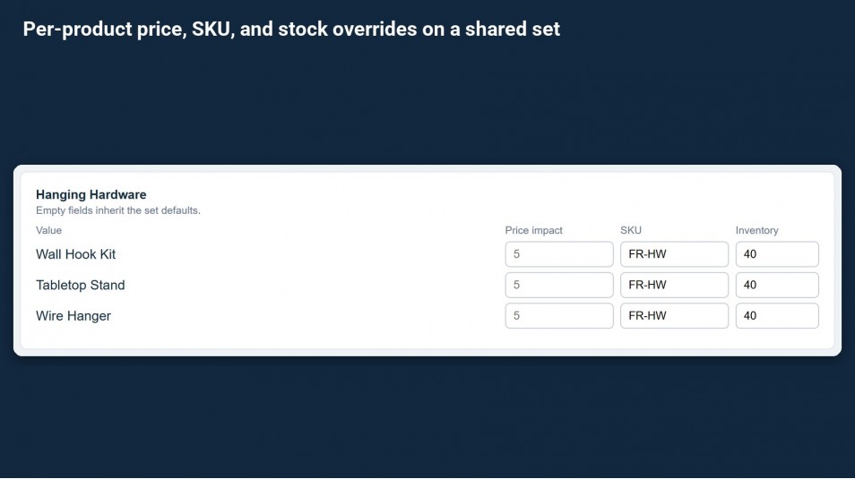 Wix Attribute Wizard Pro: Per-product price, SKU, and stock overrides on a shared set